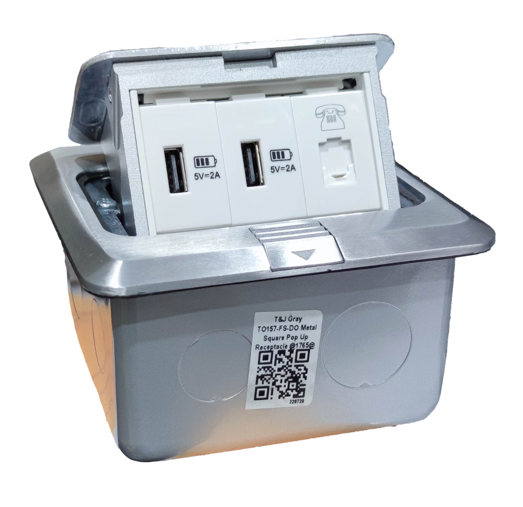 T&J Floor Outlet Pop-up USB 5V 2.1A with metal square design and multiple charging ports