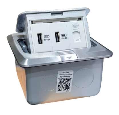 T&J Floor Outlet Pop-up USB 5V 2.1A with metal square design and multiple charging ports