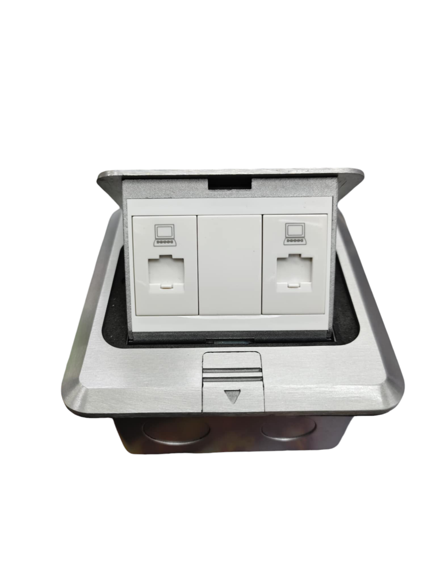 T&J Pop up 2 Gang LAN Data Outlet with stainless steel finish for network connectivity
