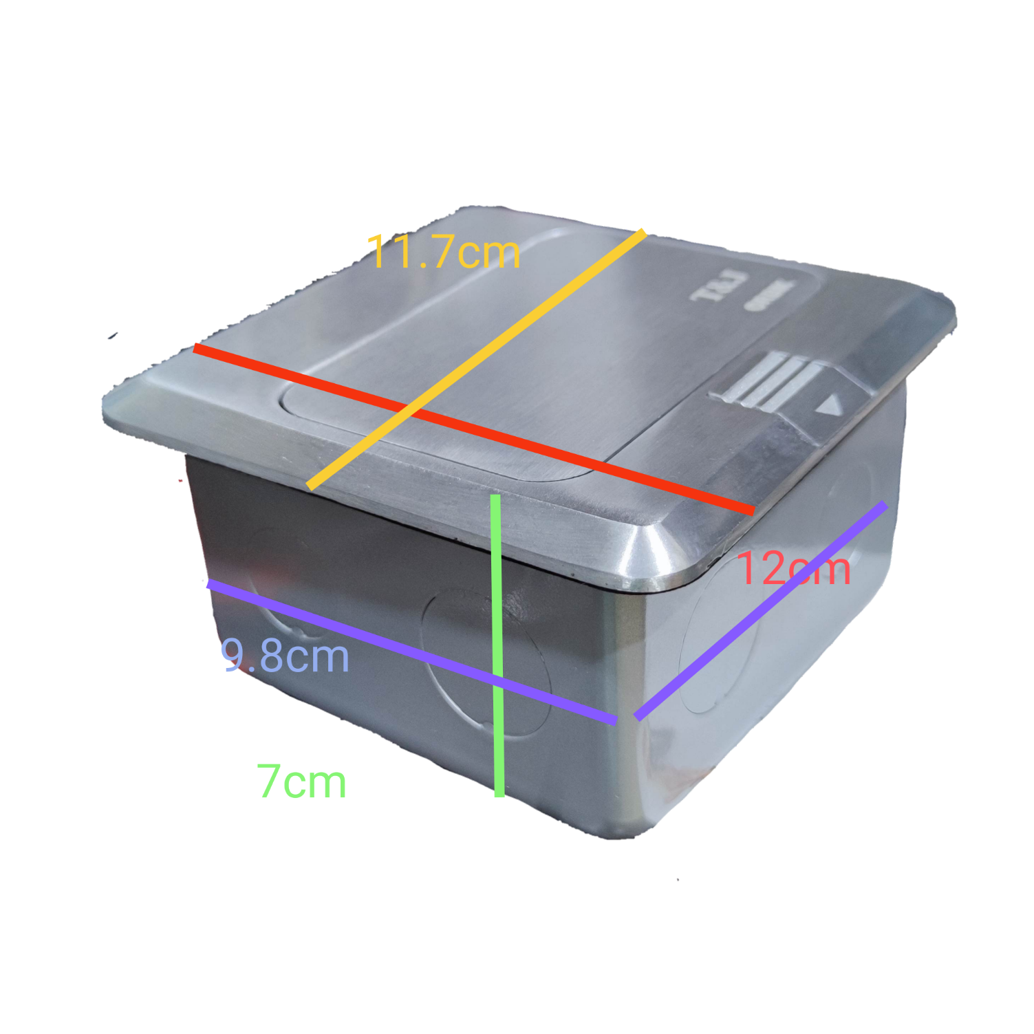 T&J Pop up LAN and HDMI Outlet in stainless steel with compact rectangular design and dimensions