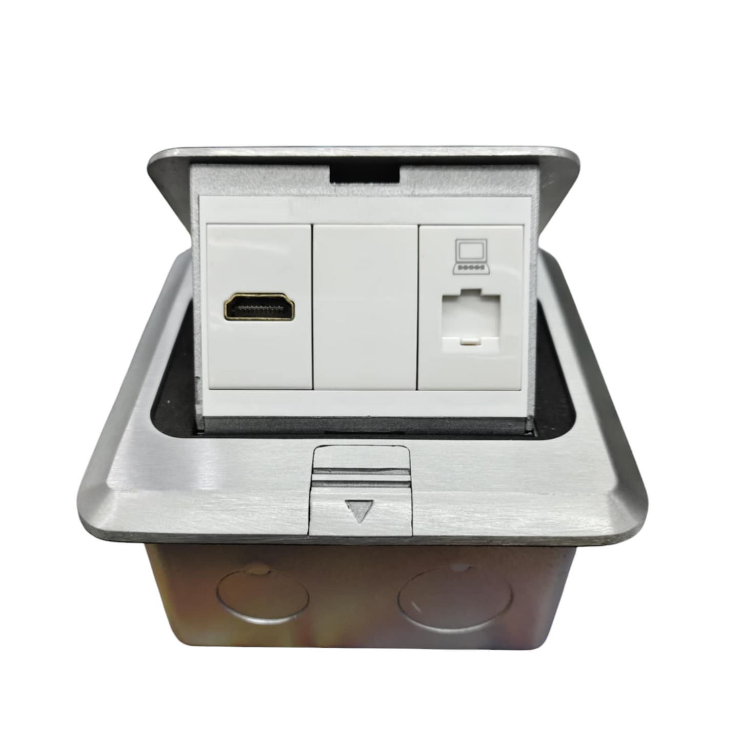 T&J Pop up LAN and HDMI Outlet with stainless steel frame for convenient connectivity