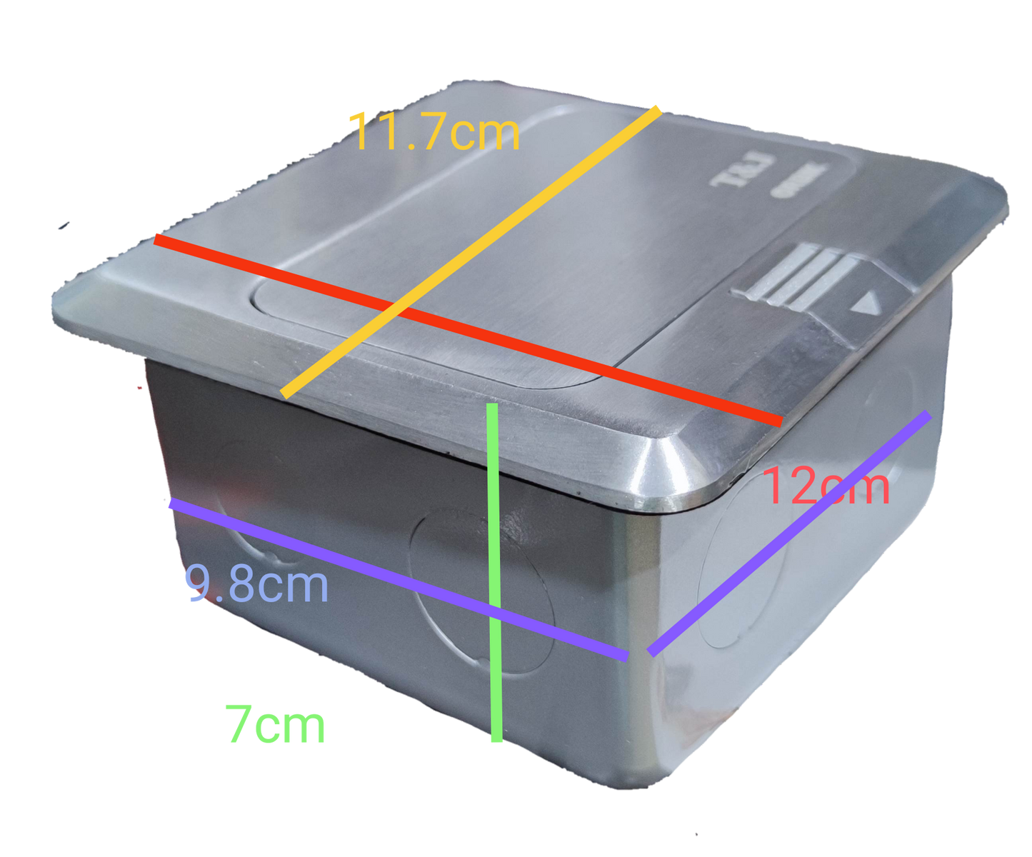 T&J Pop up Floor Outlet LAN with USB-A in stainless steel with compact rectangular design and measurements