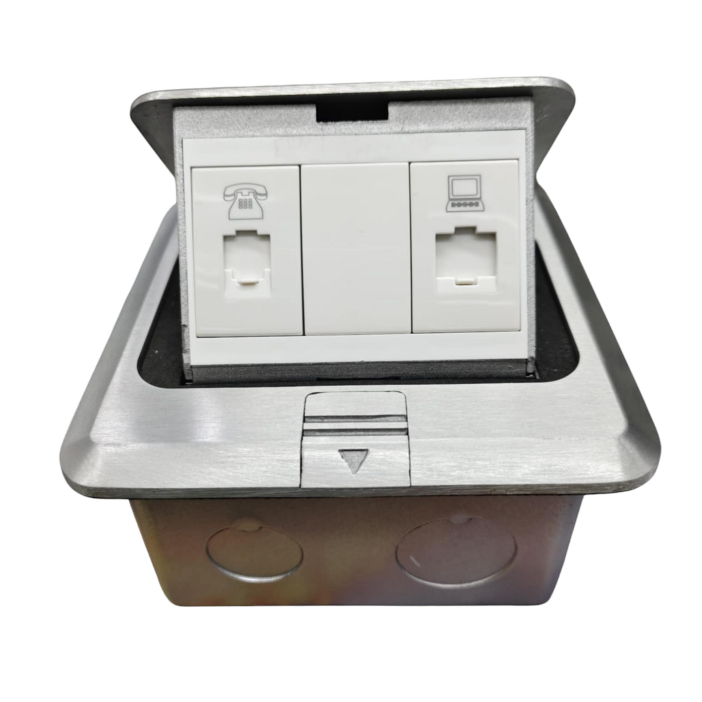 T&J Pop up Floor Outlet LAN with Voice featuring dual ports for telephone and computer connections