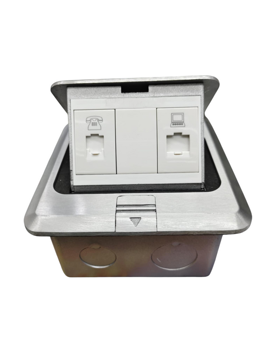 T&J Pop up Floor Outlet LAN with Voice featuring dual ports for telephone and computer connections
