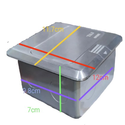 T&J Floor Outlet 3 Gang HDMI Outlet with metal cover and compact dimensions for floor installation