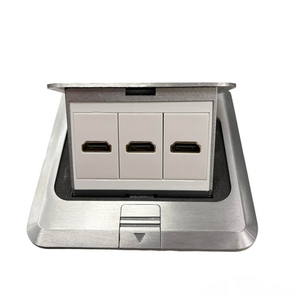T&J Floor Outlet 3 Gang HDMI Outlet with stainless steel frame for recessed installation