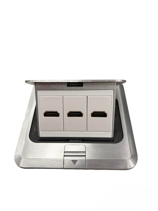 T&J Floor Outlet 3 Gang HDMI Outlet with stainless steel frame for recessed installation