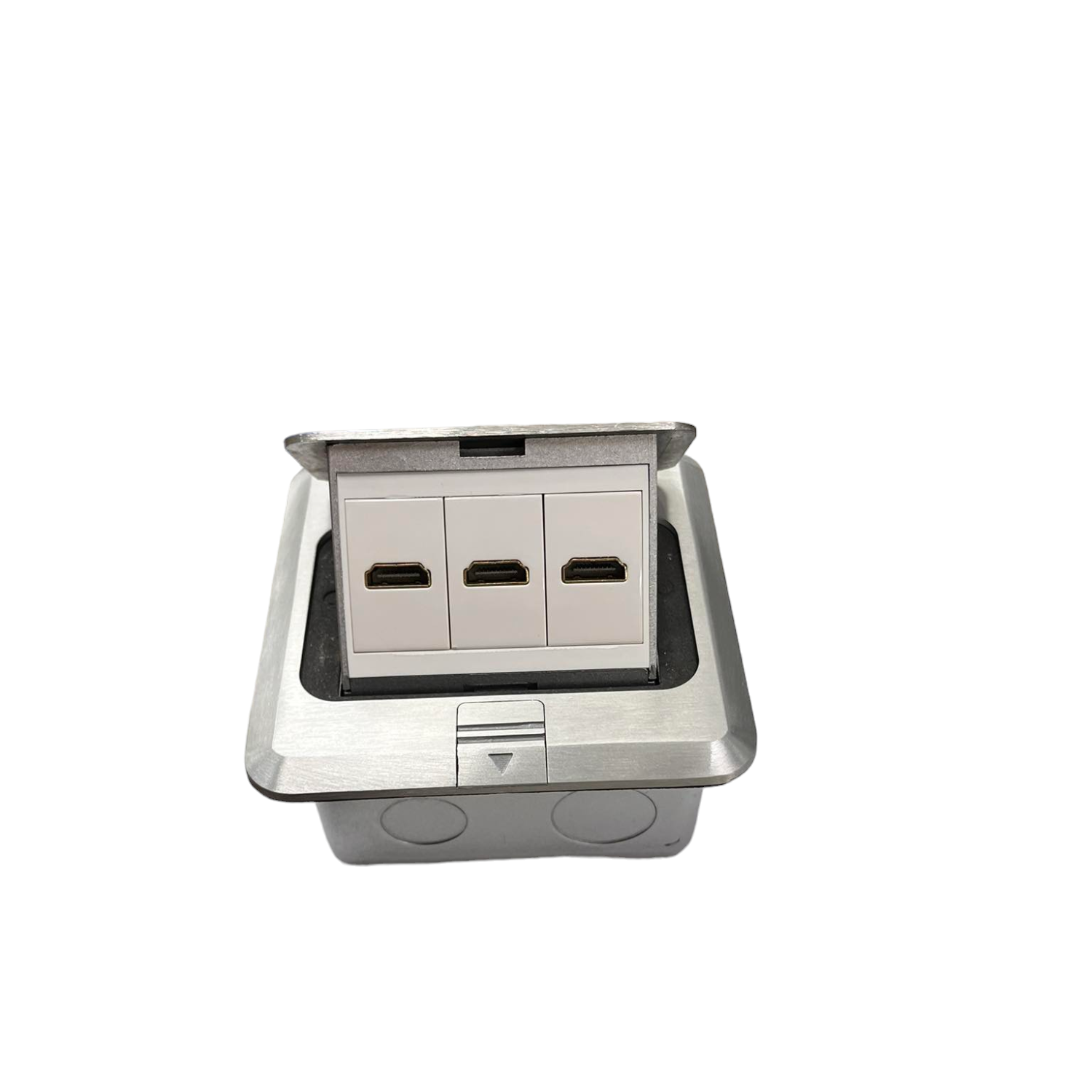 T&J Floor Outlet 3 Gang HDMI Outlet with stainless steel cover for cable connectivity