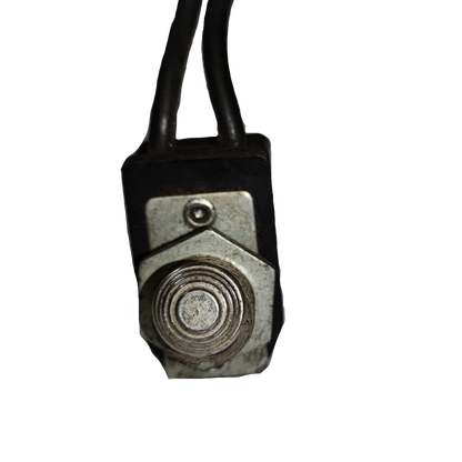 Toggle Switch 4A 250V USA with metal button and attached black wires for power control