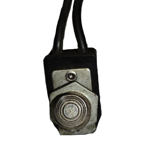 Toggle Switch 4A 250V USA with metal button and attached black wires for power control
