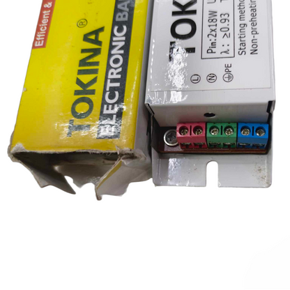 Tokina 2x18W electronic ballast with yellow packaging for lighting installation and accessories