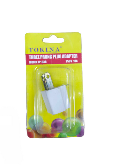 Tokina Three Prong Plug Adapter 10A 250V in white travel adapter packaging