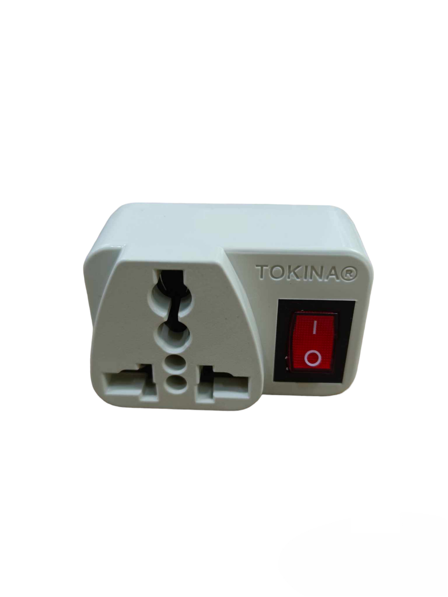 Tokina Universal Adapter With Safety Switch 6A travel adapter and converter in white with red power switch