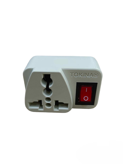 Tokina Universal Adapter With Safety Switch 6A travel adapter and converter in white with red power switch