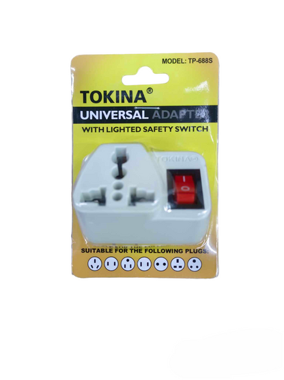 Tokina Universal Adapter With Safety Switch 6A with lighted safety switch for travel use