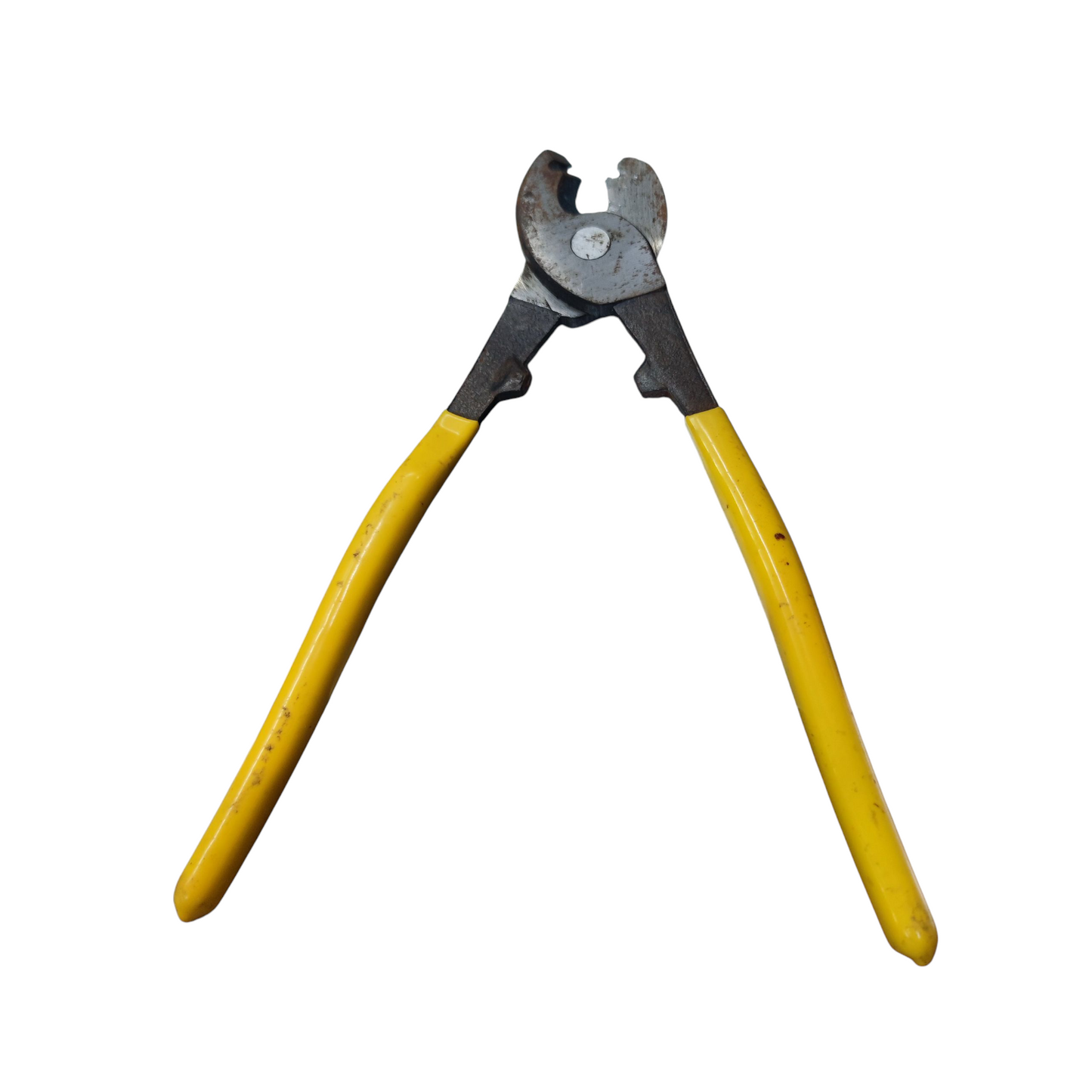 10 inch cable cutter with yellow handles and sharp metal cutting jaws for hand tools