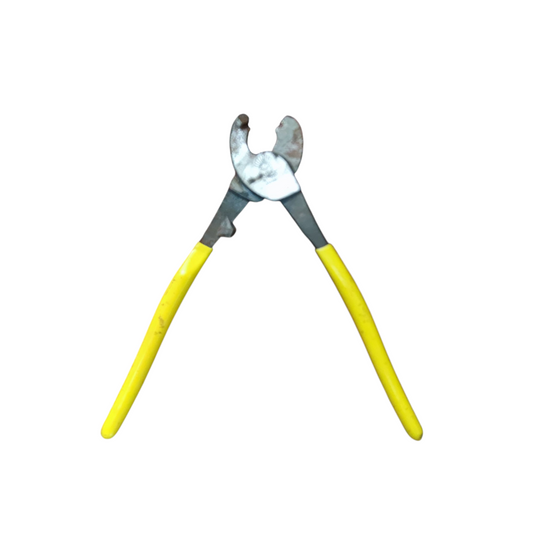 10 inch cable cutter with yellow grips and metal cutting head for hand tool use