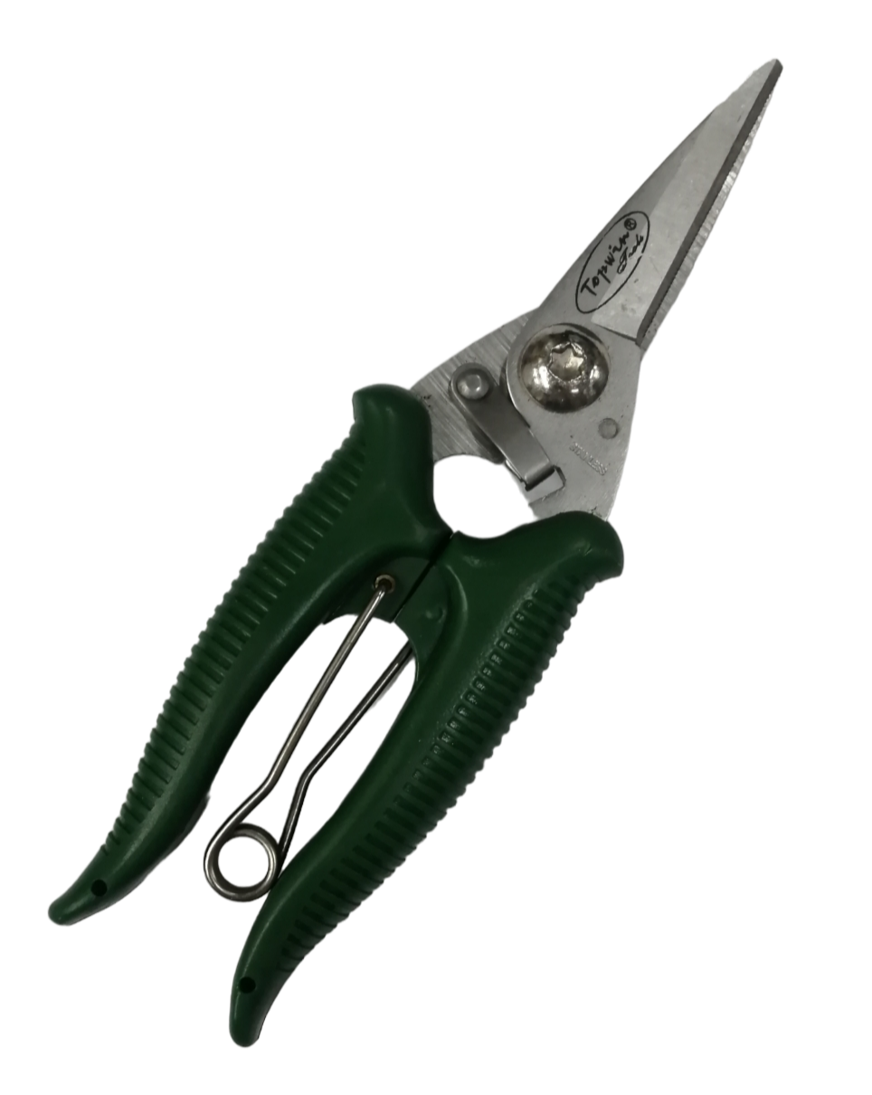 Topwin 7 Inches wire cutting scissors for electricians with green ergonomic handles and stainless steel blades