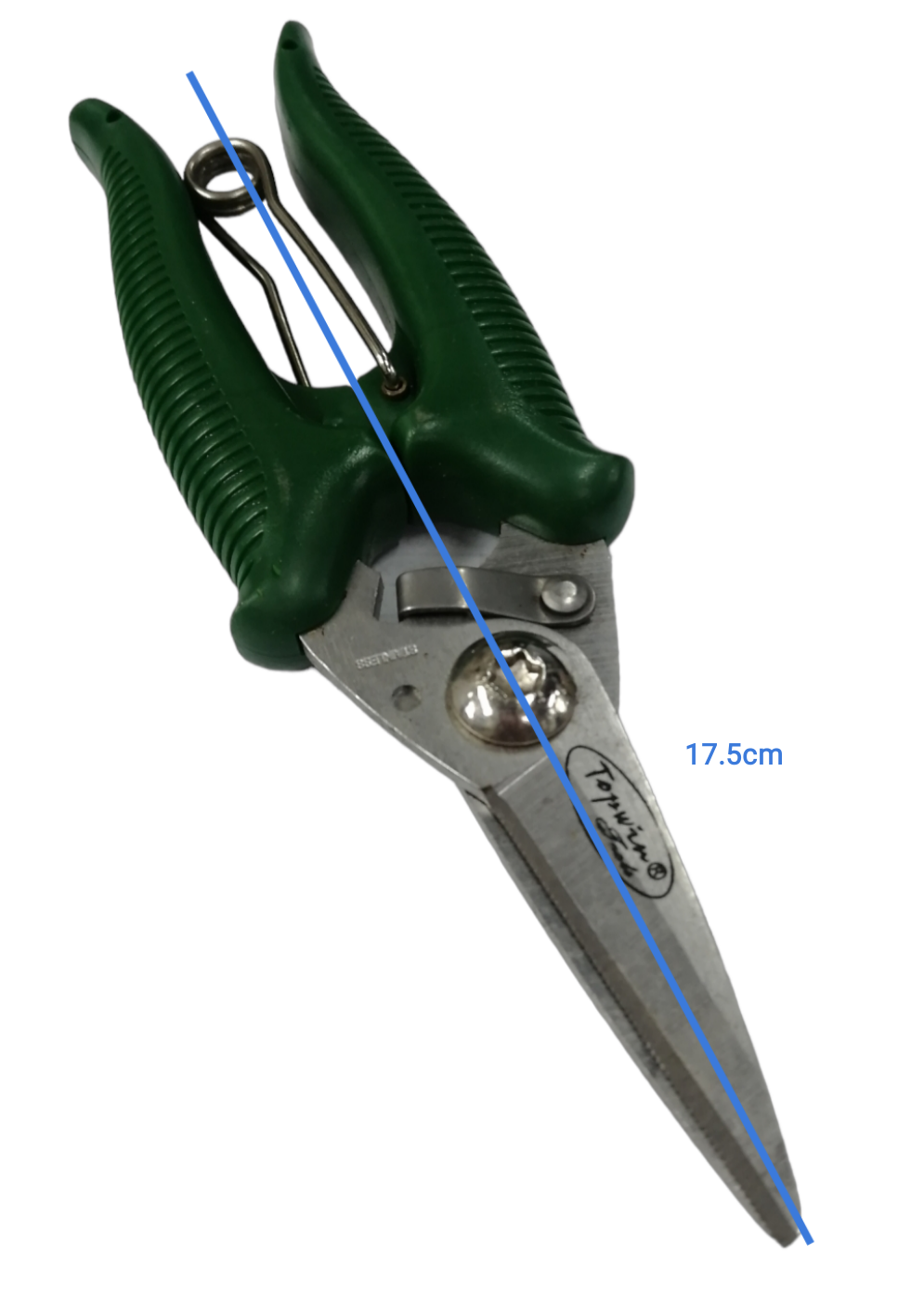Topwin 7 Inches wire cutting scissors for electricians with green ergonomic handles and sharp metal blades