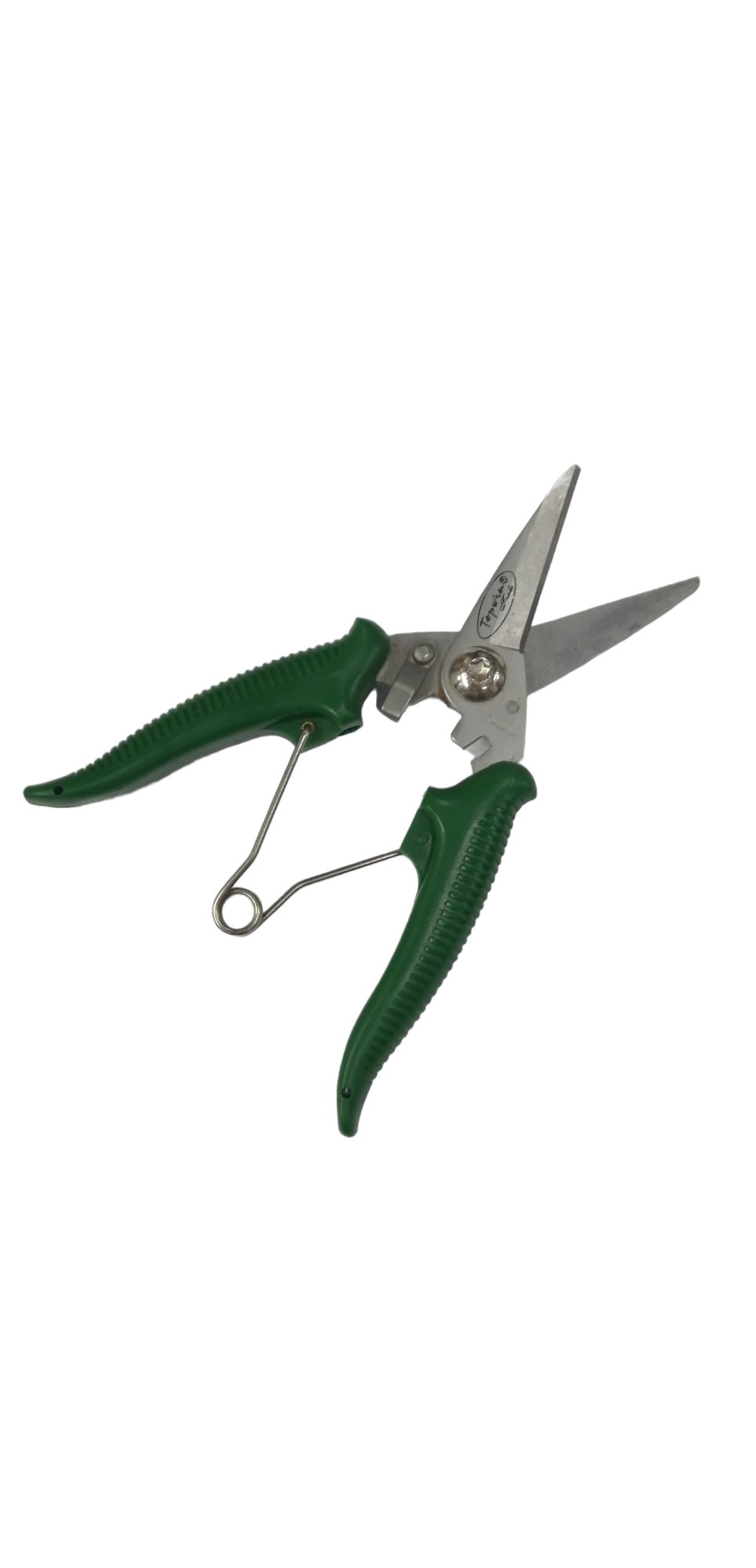 Topwin 7 inches wire cutting scissors for electricians with green ergonomic handles and sharp stainless steel blades