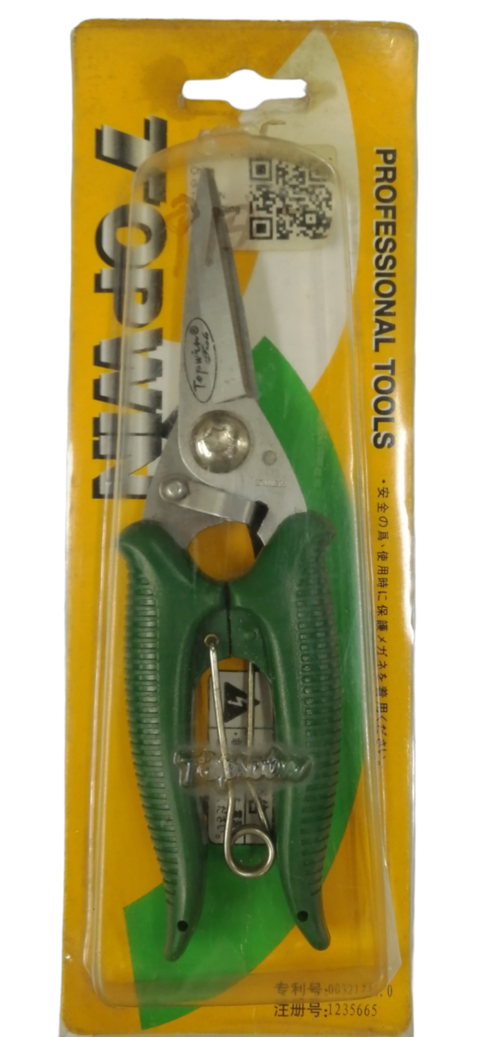Topwin 7 Inches wire cutting scissors for electricians with green ergonomic handles in package