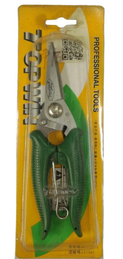 Topwin 7 Inches wire cutting scissors for electricians with green ergonomic handles in package