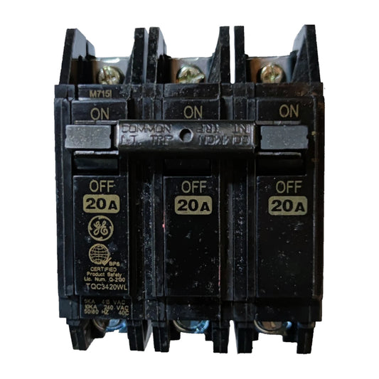 GE TQC 20A 3P Bolt On Circuit Breakers with toggle switches for reliable electrical protection
