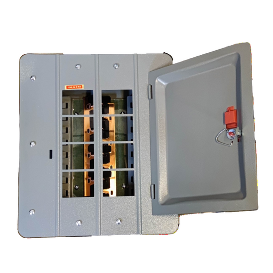 America 4x4 panel board TQL electrical circuit breaker box with open gray metal door