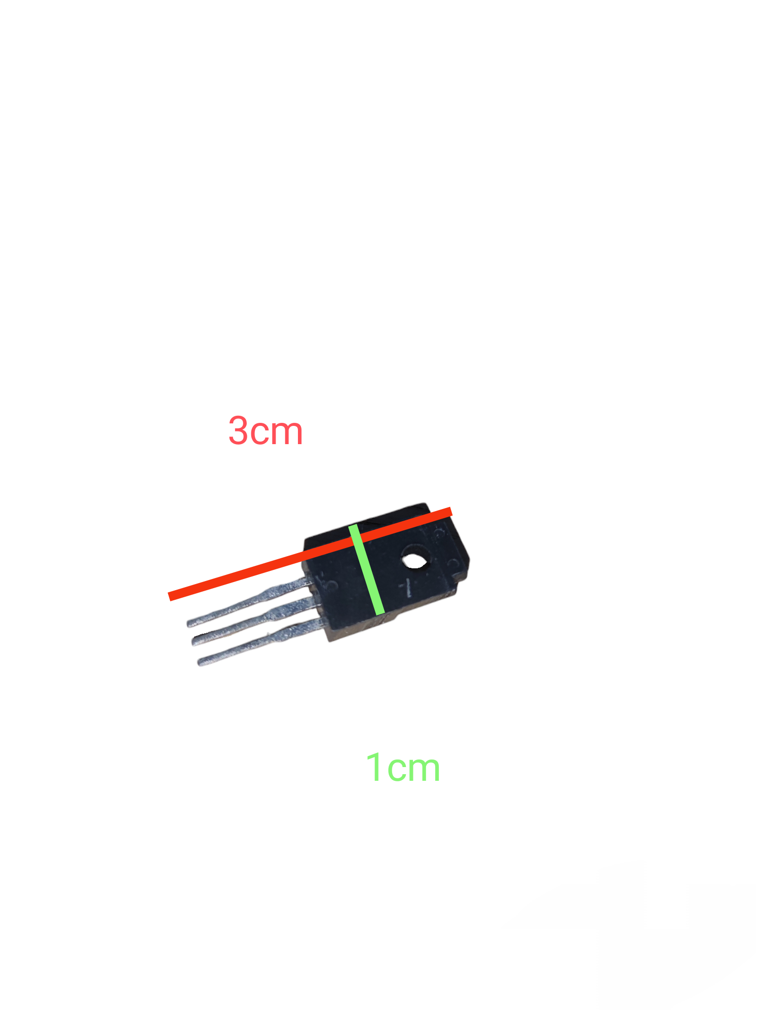 Single black transistor from Transistors Different Kind Classic Series with three silver pins measuring 3cm by 1cm