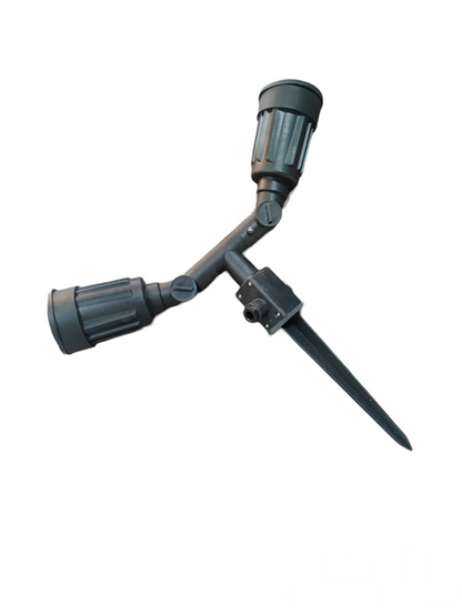 Twin Garden Lamp Holder 220V 200W black outdoor lighting fixture with two adjustable lamp holders and ground stake