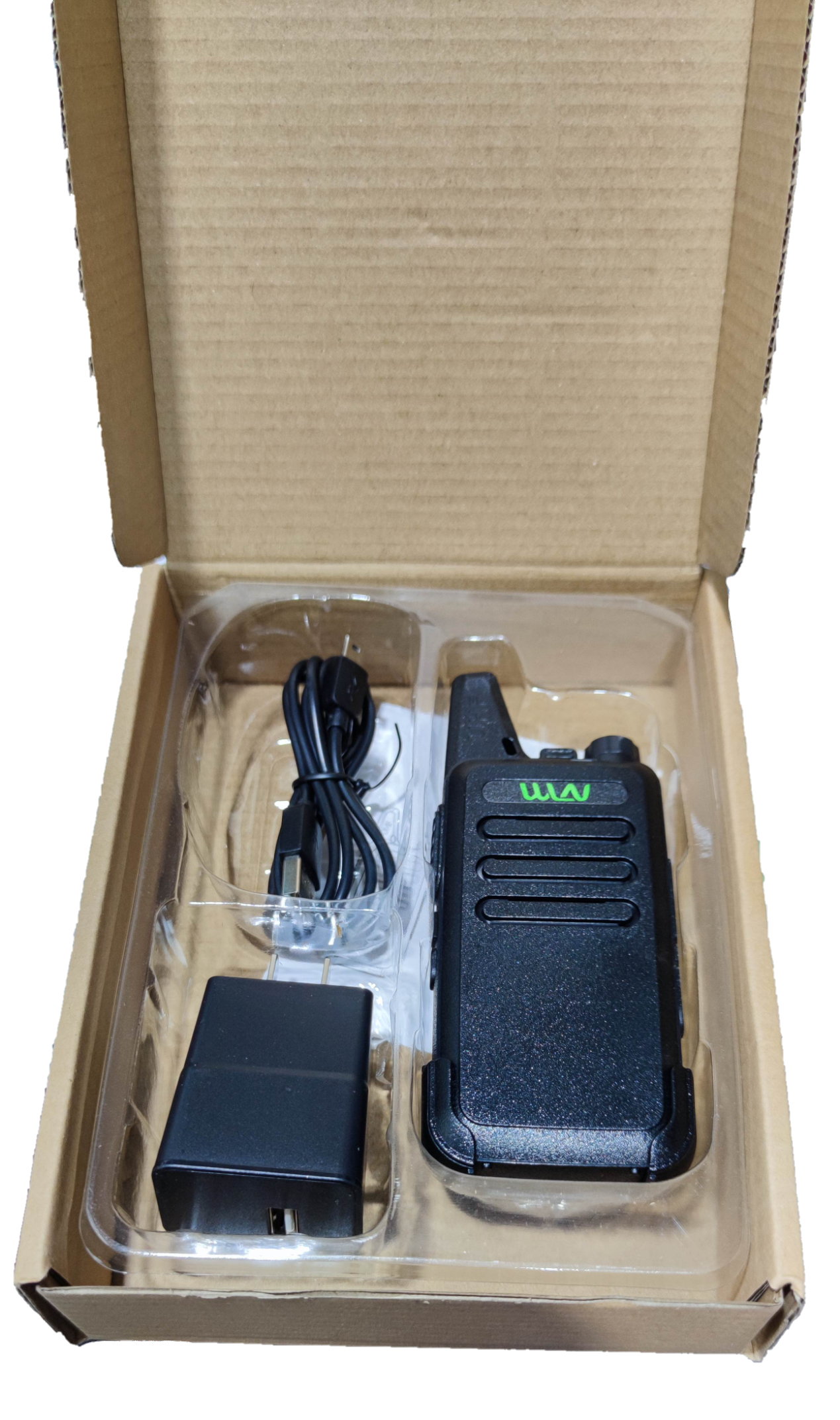 WLW Two-Way Radio 400-470Hz Black with charger and accessories in packaging box