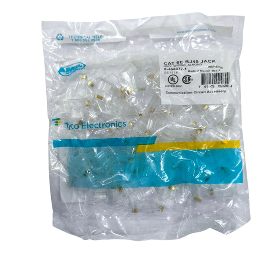 AMP RJ45 CAT 6E UTP modular connectors in a sealed bag for reliable network connections