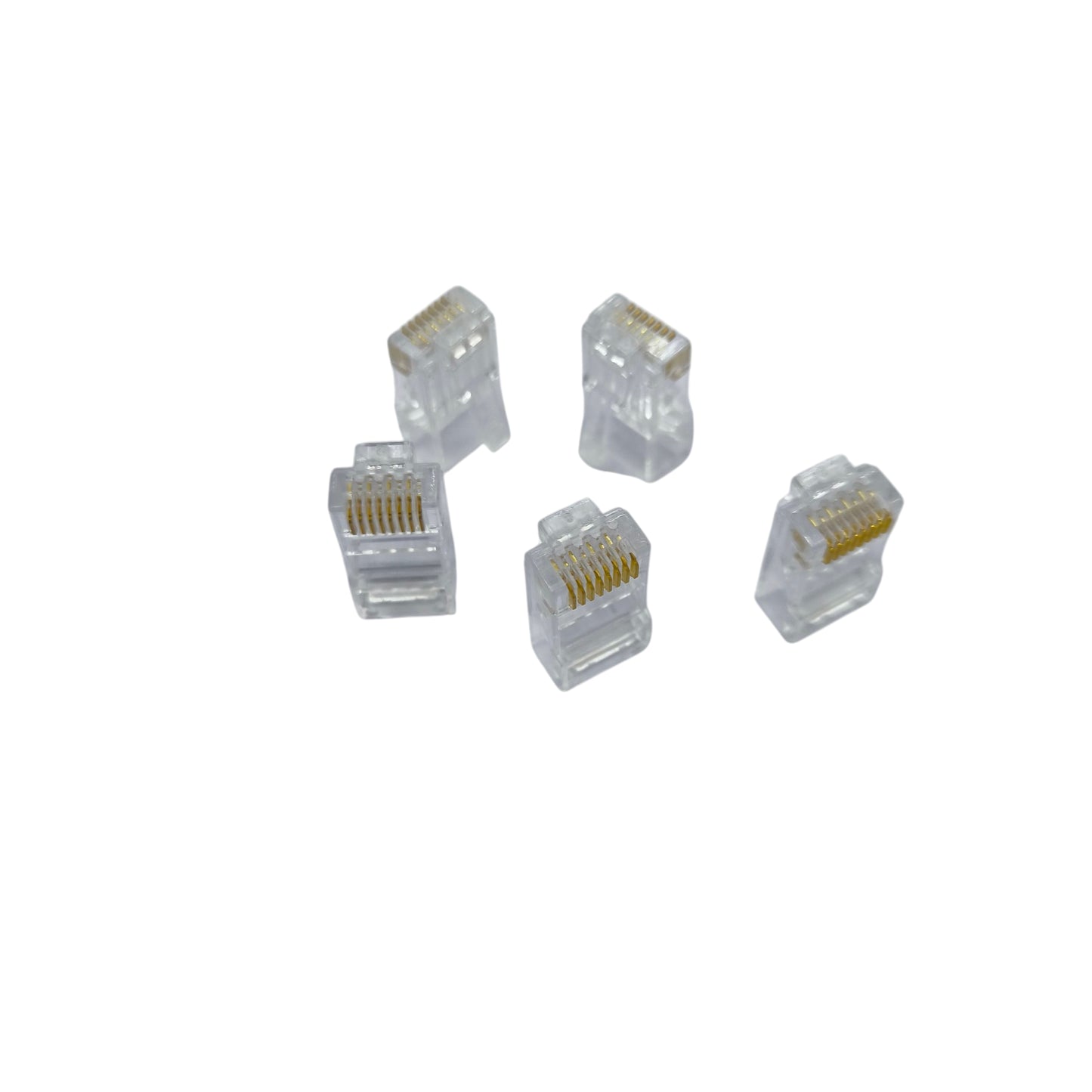 AMP RJ45 CAT 6E UTP modular connectors in clear plastic for reliable Ethernet connections