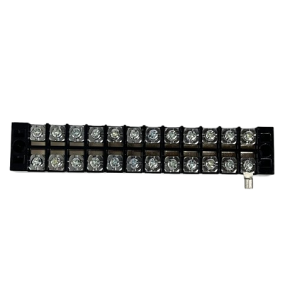 Grippes 25A 12 Pair Terminal Block 600V black screw terminal strip with 24 screw connections and mounting stud