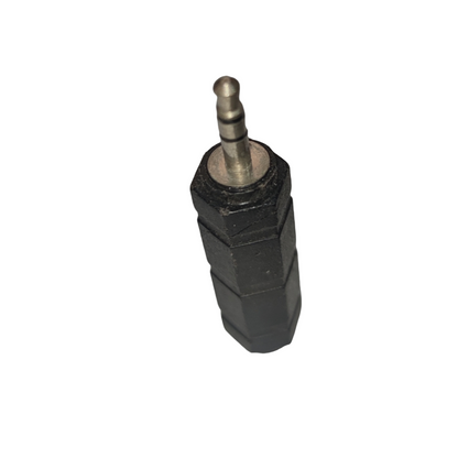 3.5mm stereo to PL-55 adaptor black hexagonal plastic body with metal 3.5mm male plug compact converter