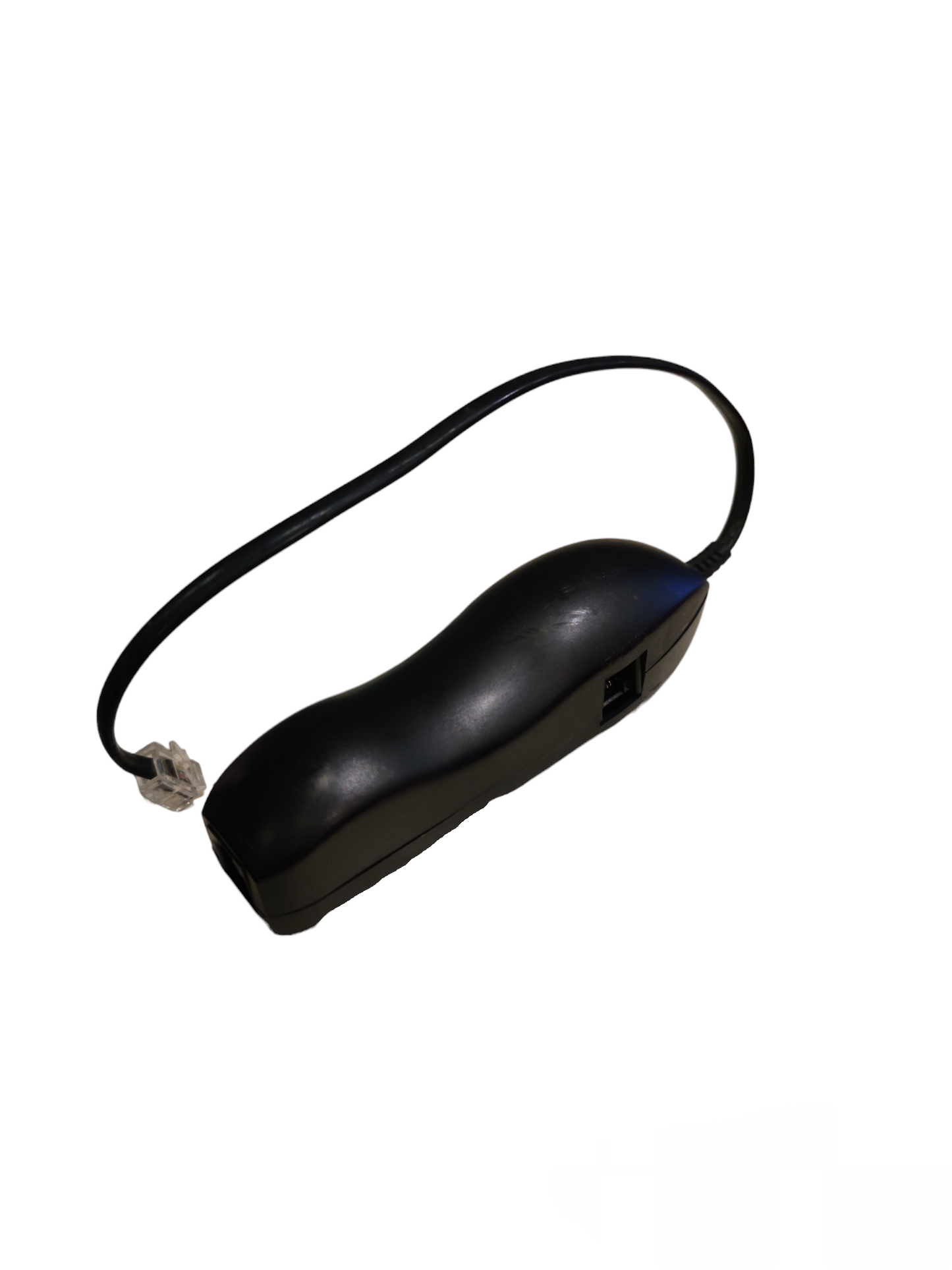 ADSL splitter for telephone and internet. Black inline RJ11 cable with dual ports made in China