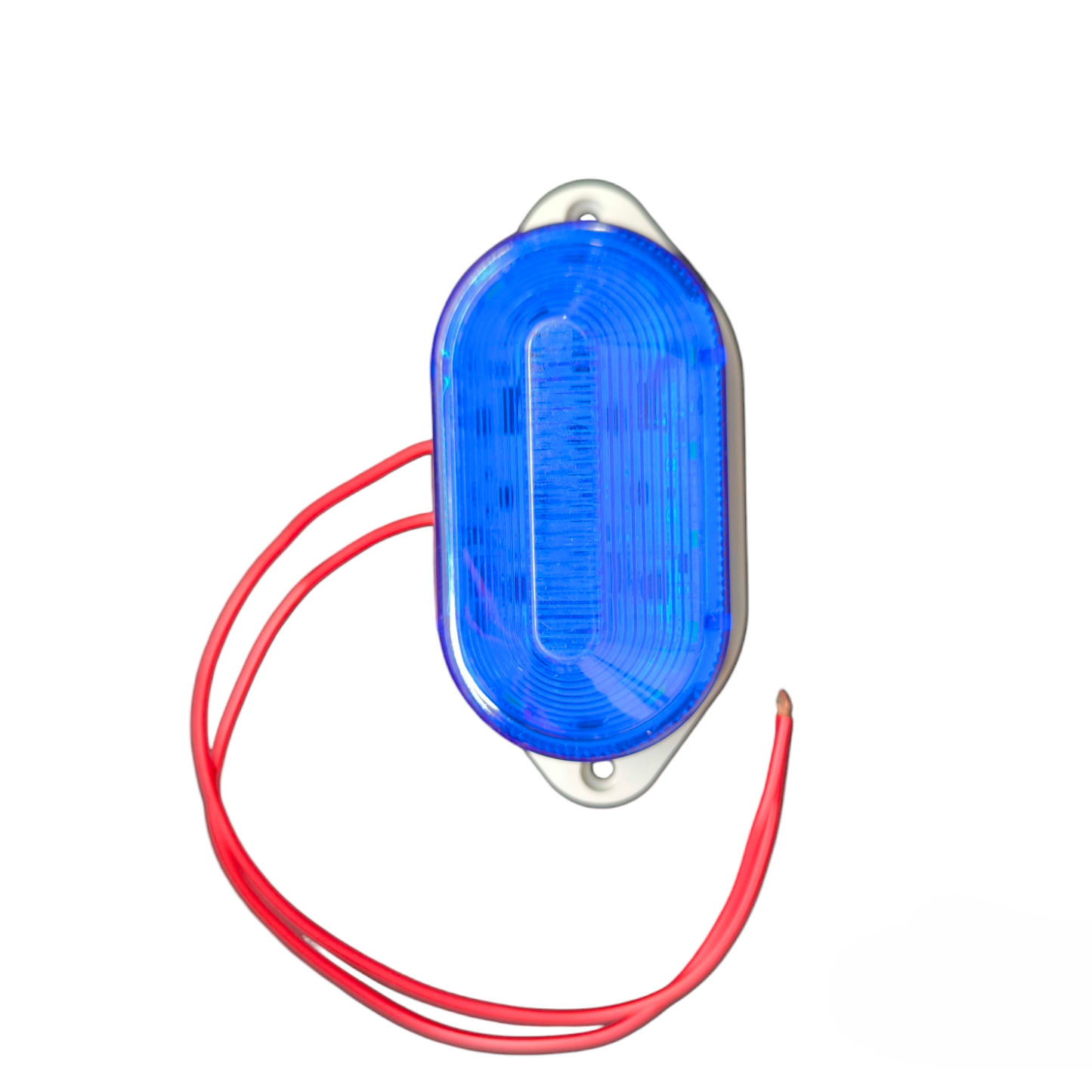 Denko Blue LED Warning Light 220V AC oval mounting strobe with red wires and metal housing for safety