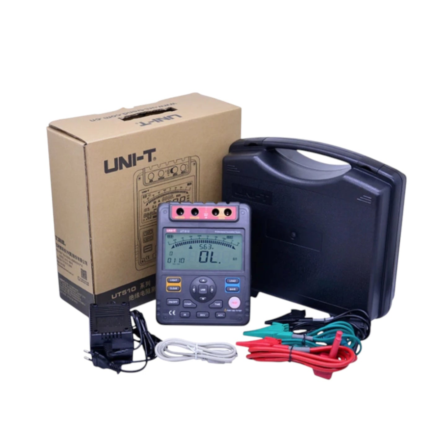 UNI-T UT-511 resistance tester with accessories and carrying case for accurate electrical measurements
