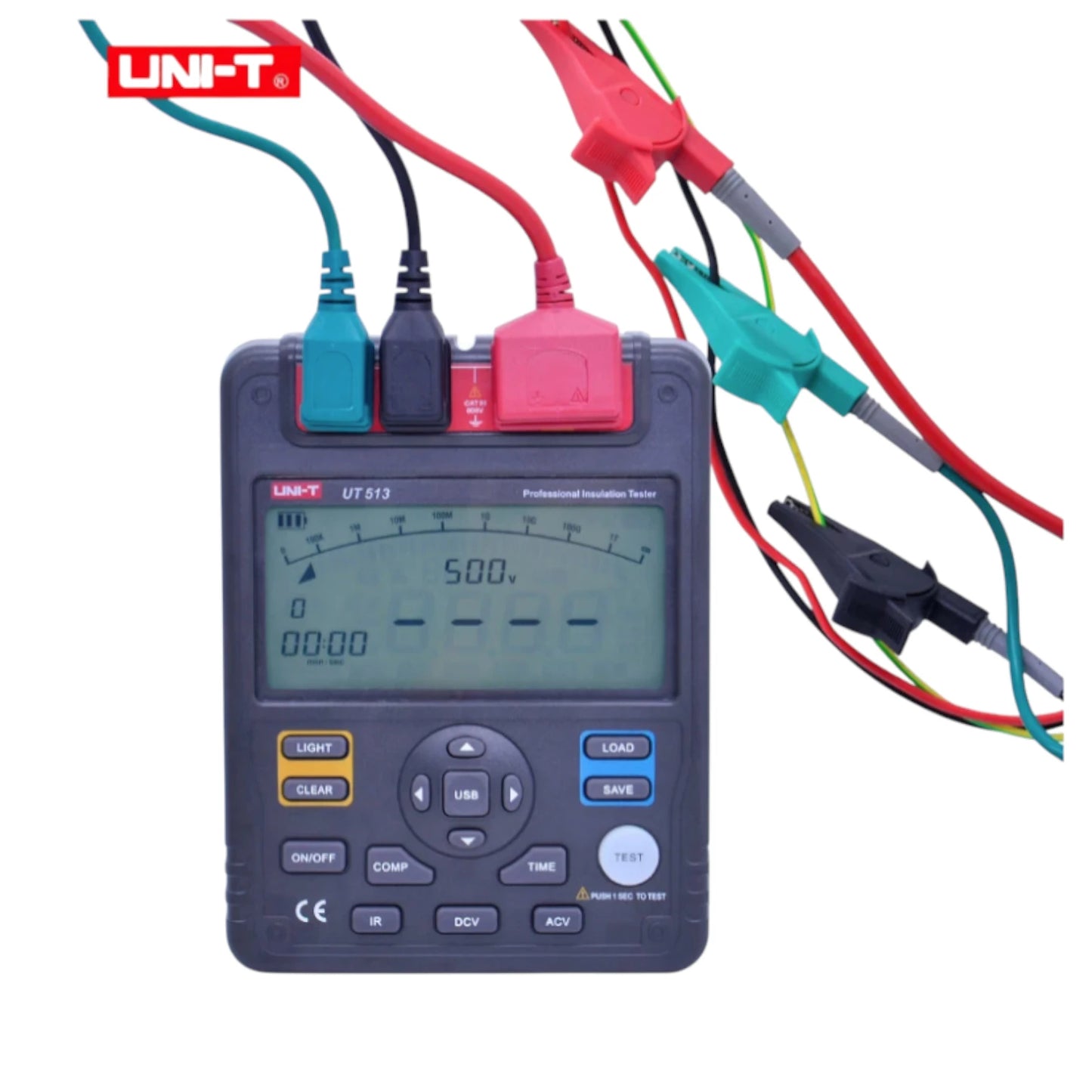 UNI-T UT-511 resistance tester with multiple leads connected, ideal for electrical measurement