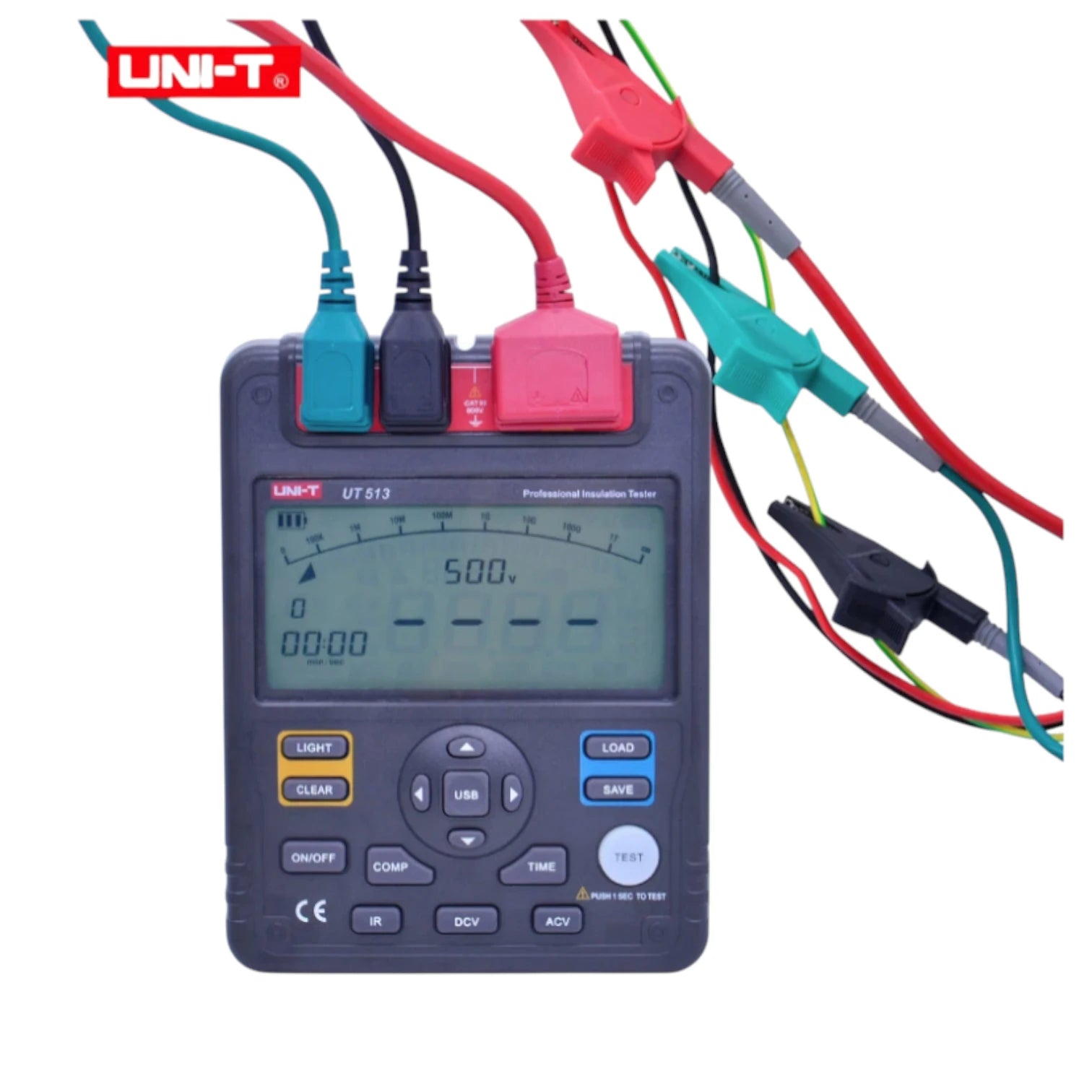 UNI-T UT-511 resistance tester with multiple leads connected, ideal for electrical measurement