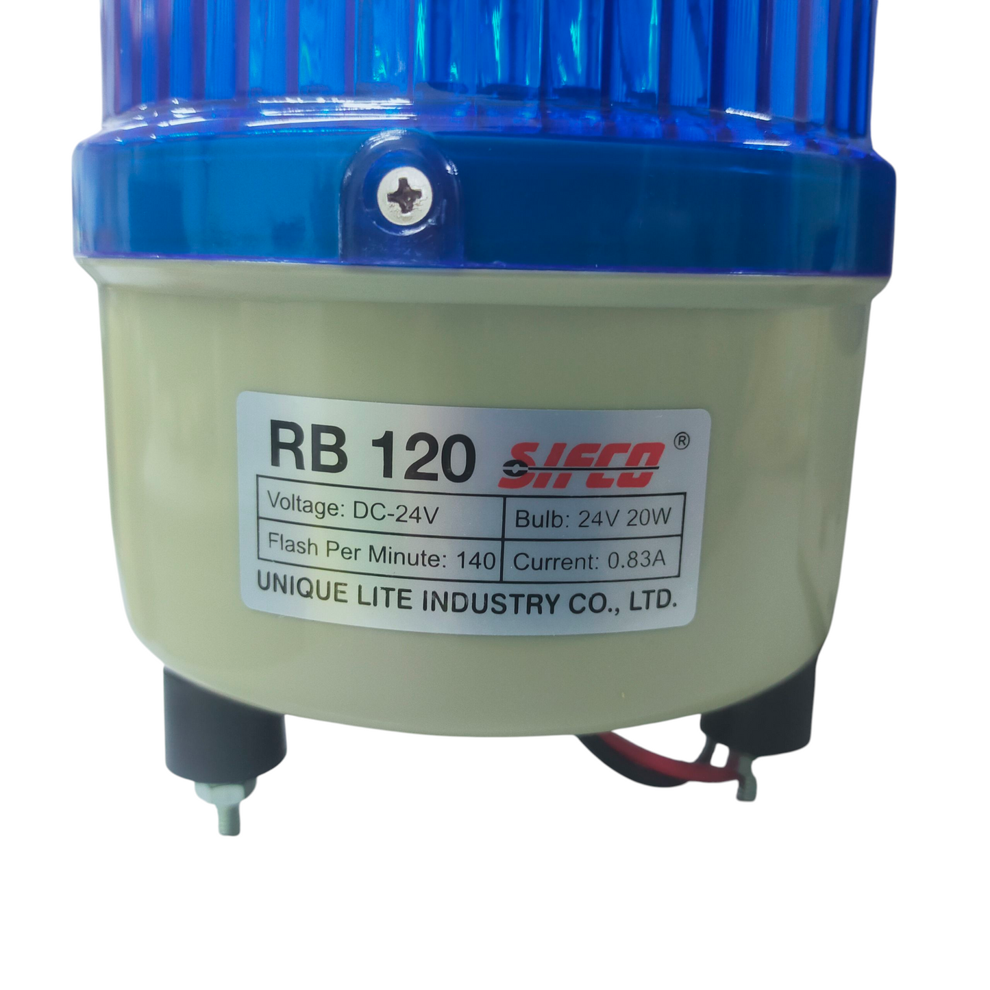 Sifco Rotary Warning light 24V DC - Blue with clear lens and compact design for safety applications