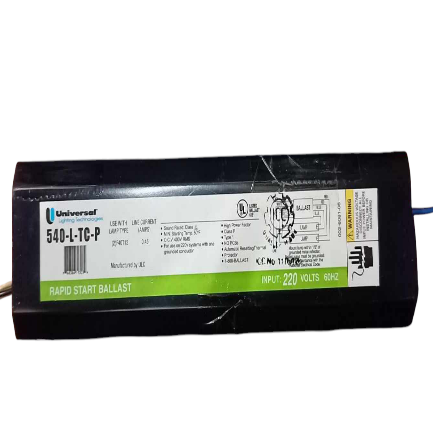 Universal 220v fluorescent ballast for rapid start lighting systems in commercial and residential use