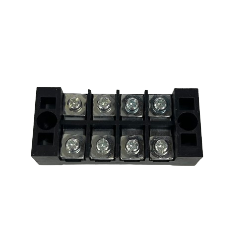 Grippes 25A 4 Pairs Terminal Block 600V black plastic with eight screw terminals and mounting holes