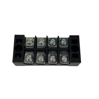 Grippes 25A 4 Pairs Terminal Block 600V black plastic with eight screw terminals and mounting holes