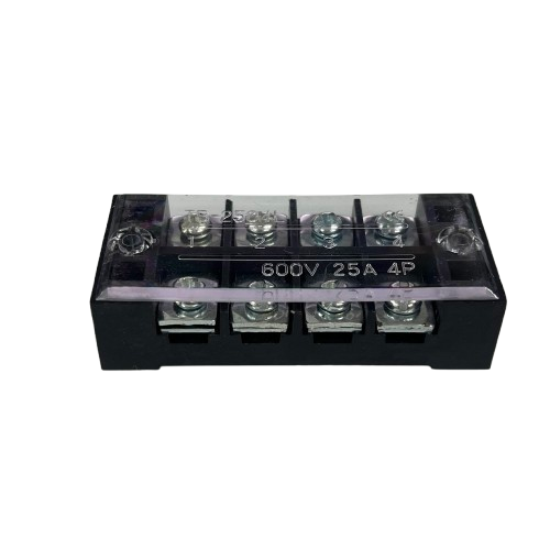 Grippes 25A 4 Pairs Terminal Block 600V black base with clear cover four screw terminals