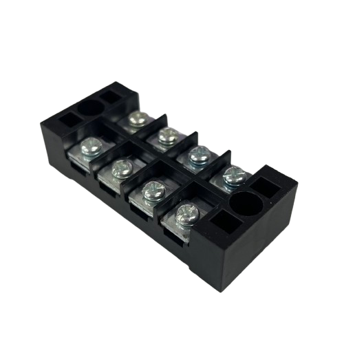 Grippes 25A 4 Pairs Terminal Block 600V black plastic screw terminal strip with metal clamps and mounting holes