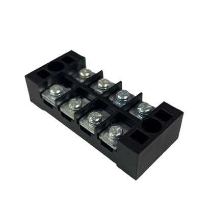 Grippes 25A 4 Pairs Terminal Block 600V black plastic screw terminal strip with metal clamps and mounting holes