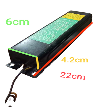 Universal 2x40W Rapid Start Ballast 118V electrical component with wiring and mounting brackets