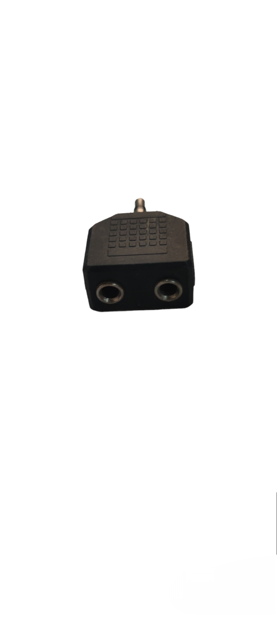 3.5mm mono plug to dual jack adapter microphone accessory made in China with black plastic casing