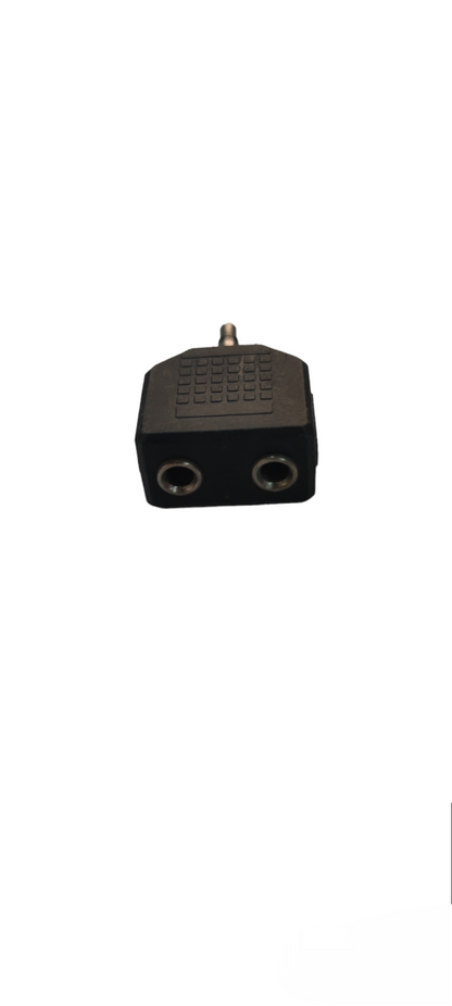 3.5mm mono plug to dual jack adapter microphone accessory made in China with black plastic casing